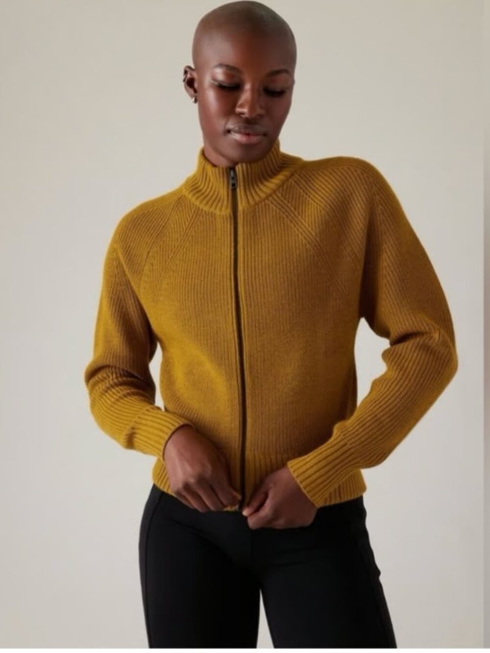 Athleta En Route Full Zip Women's Sweater XS in Pale Verde